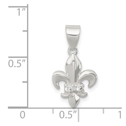 Sterlingsilber Rhodiniert Zirkonia Fleur De Lis Anhänger