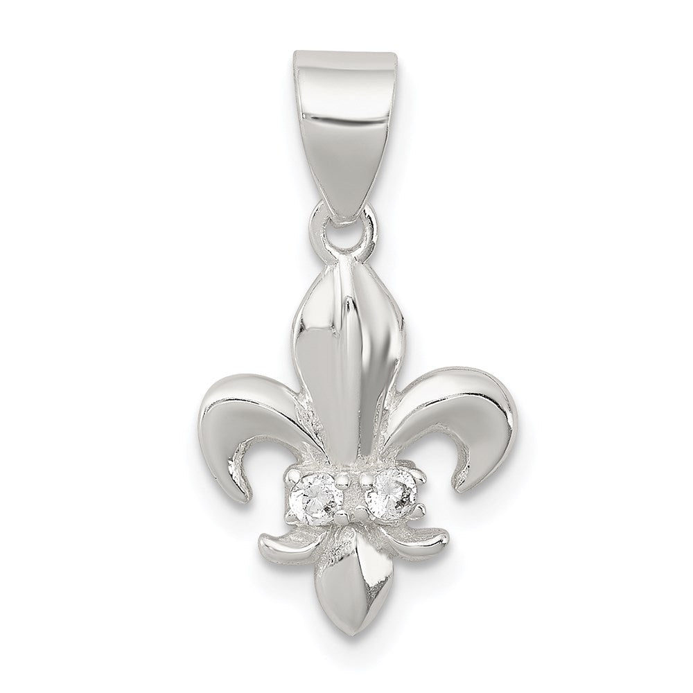 Sterlingsilber Rhodiniert Zirkonia Fleur De Lis Anhänger
