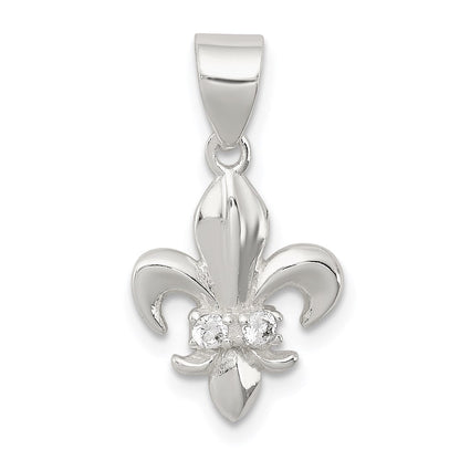 Sterlingsilber Rhodiniert Zirkonia Fleur De Lis Anhänger
