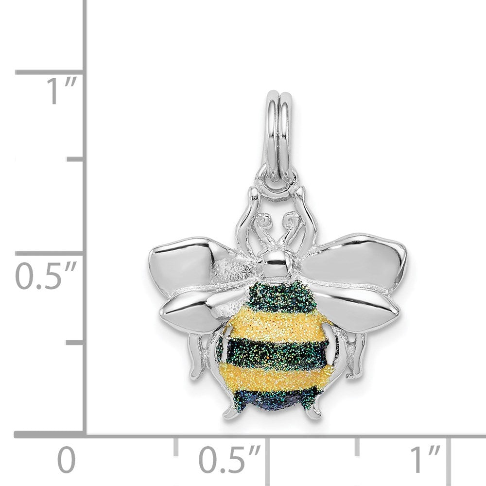 Sterlingsilber Rhodium-platedgreen & Gelb Emaille Biene Charm