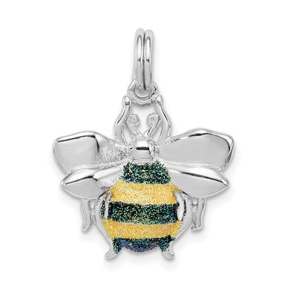 Sterlingsilber Rhodium-platedgreen & Gelb Emaille Biene Charm