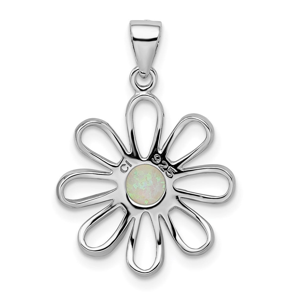Sterlingsilber Rhodiniert Erzeugt Opal Gänseblümchen Anhänger
