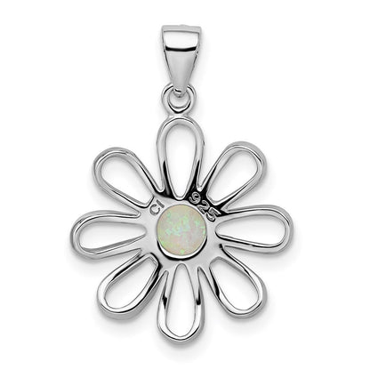 Sterlingsilber Rhodiniert Erzeugt Opal Gänseblümchen Anhänger