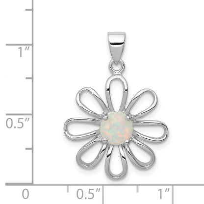 Sterlingsilber Rhodiniert Erzeugt Opal Gänseblümchen Anhänger
