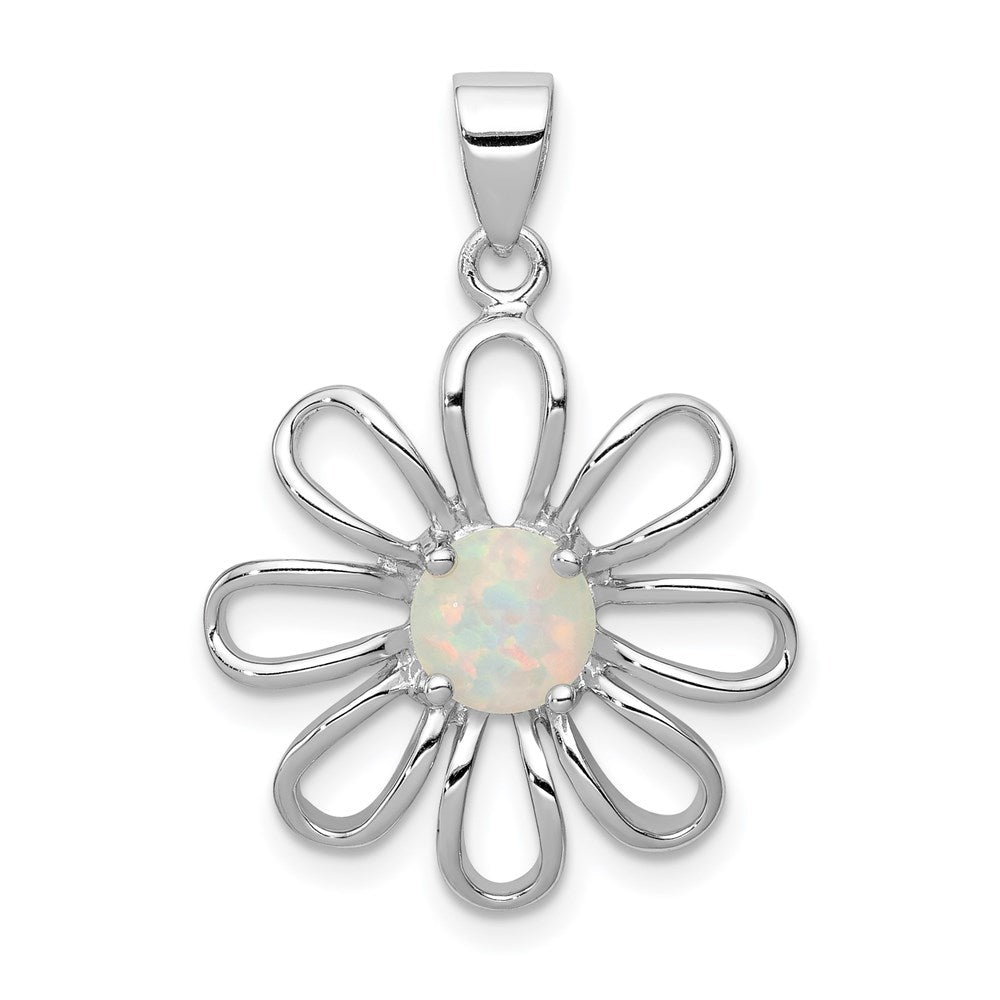 Sterlingsilber Rhodiniert Erzeugt Opal Gänseblümchen Anhänger