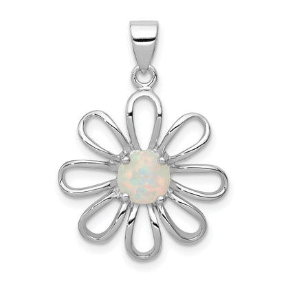 Sterlingsilber Rhodiniert Erzeugt Opal Gänseblümchen Anhänger
