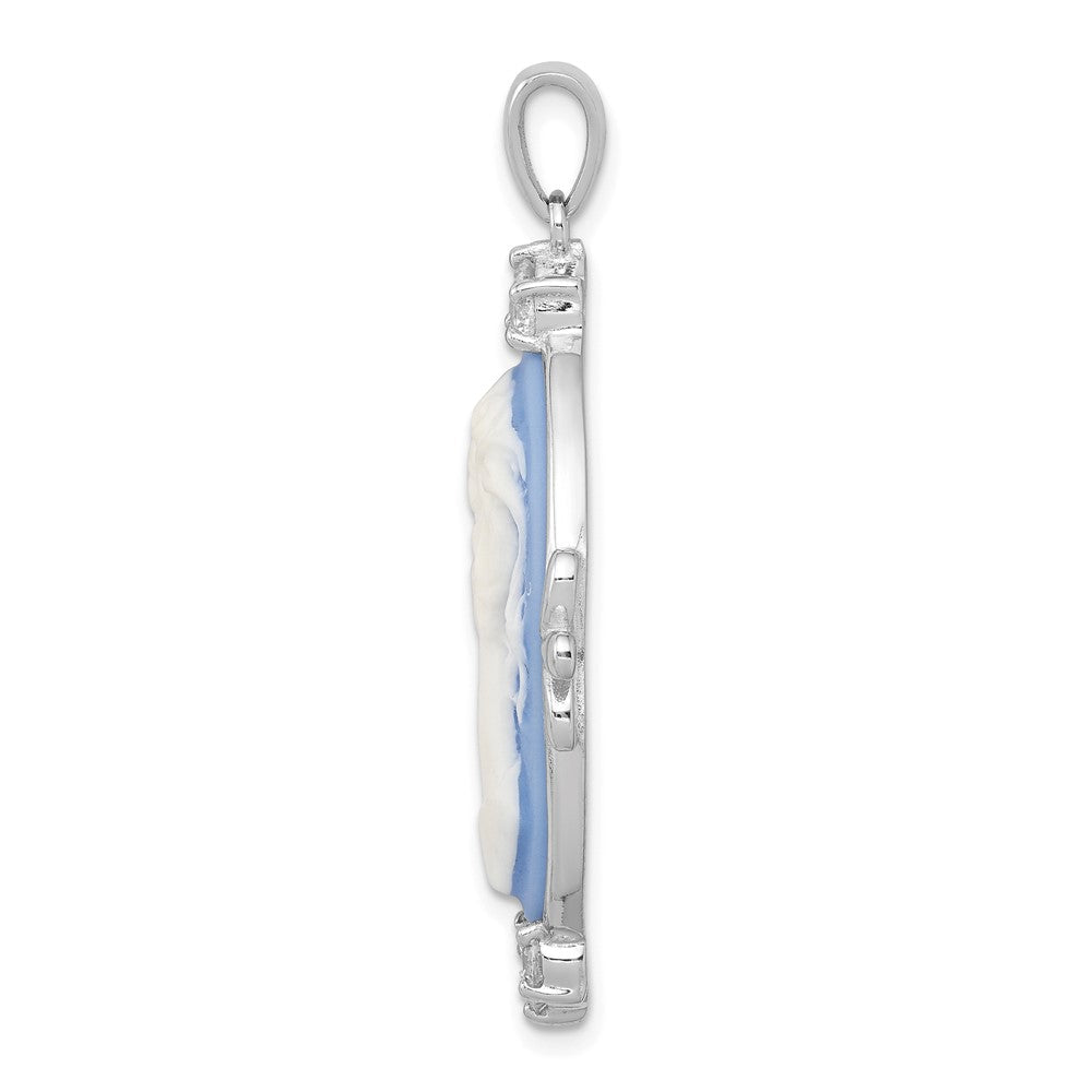 Sterlingsilber Rhodiniert Blau Plastic Cameo mit Zirkonia Akzente Anhänger