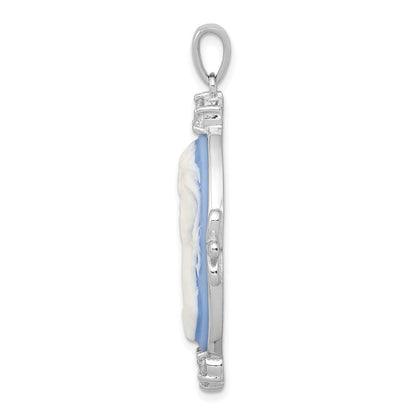 Sterlingsilber Rhodiniert Blau Plastic Cameo mit Zirkonia Akzente Anhänger