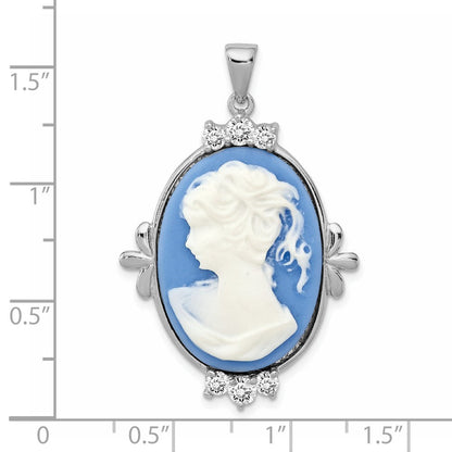 Sterlingsilber Rhodiniert Blau Plastic Cameo mit Zirkonia Akzente Anhänger