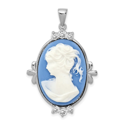 Sterlingsilber Rhodiniert Blau Plastic Cameo mit Zirkonia Akzente Anhänger