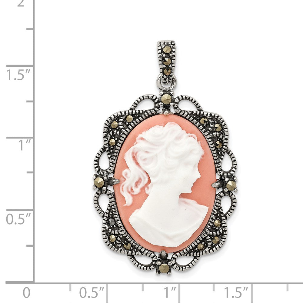 Sterlingsilber Antikisiert Markasit Plastic Rosa Cameo Anhänger