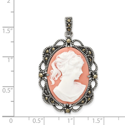 Sterlingsilber Antikisiert Markasit Plastic Rosa Cameo Anhänger