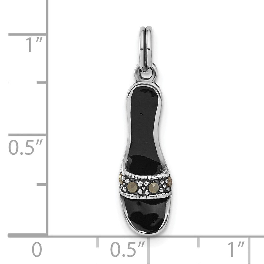 Sterlingsilber Schwarz Emaille & Markasit Schuh Charm
