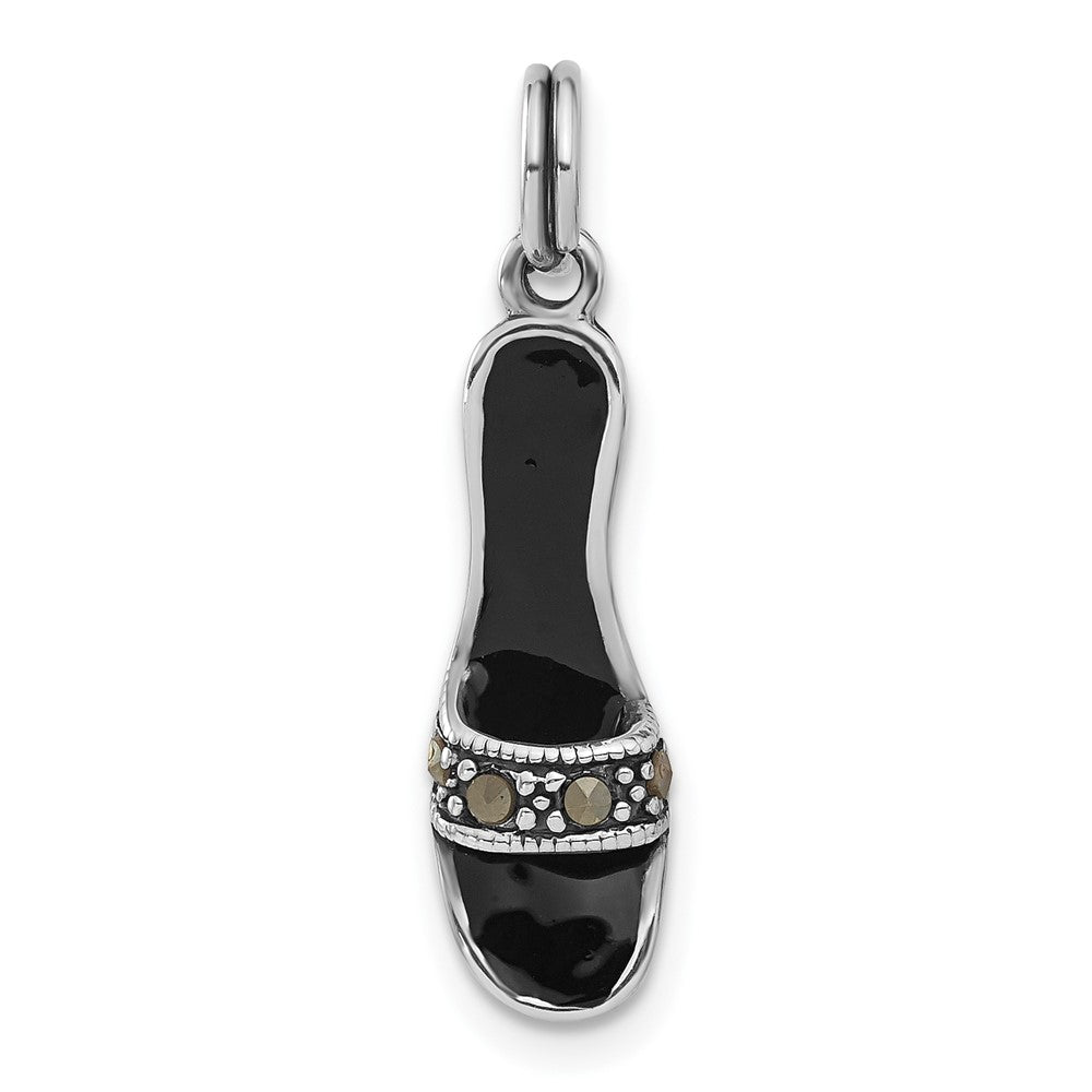 Sterlingsilber Schwarz Emaille & Markasit Schuh Charm