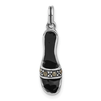 Sterlingsilber Schwarz Emaille & Markasit Schuh Charm