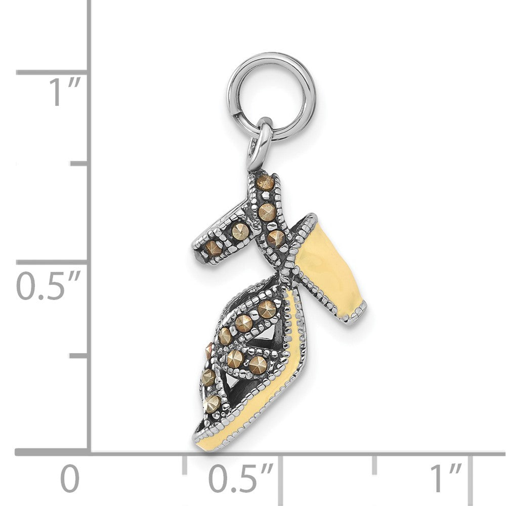 Sterlingsilber Antikisiert Gelb Emaille & Markasit Schuh Charm
