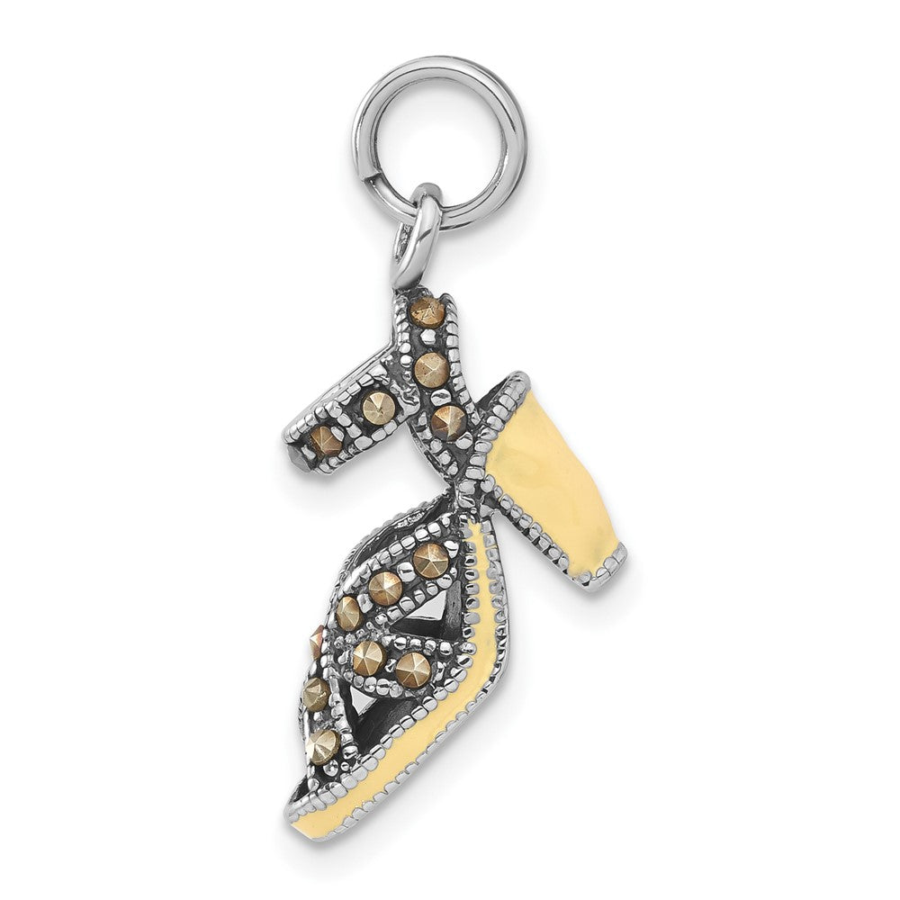 Sterlingsilber Antikisiert Gelb Emaille & Markasit Schuh Charm
