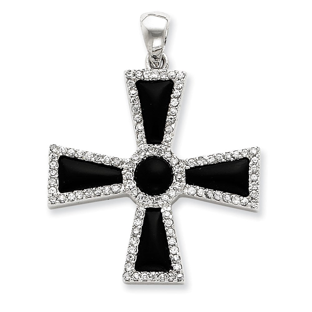 Sterlingsilber Zirkonia & Onyx Kreuz Anhänger