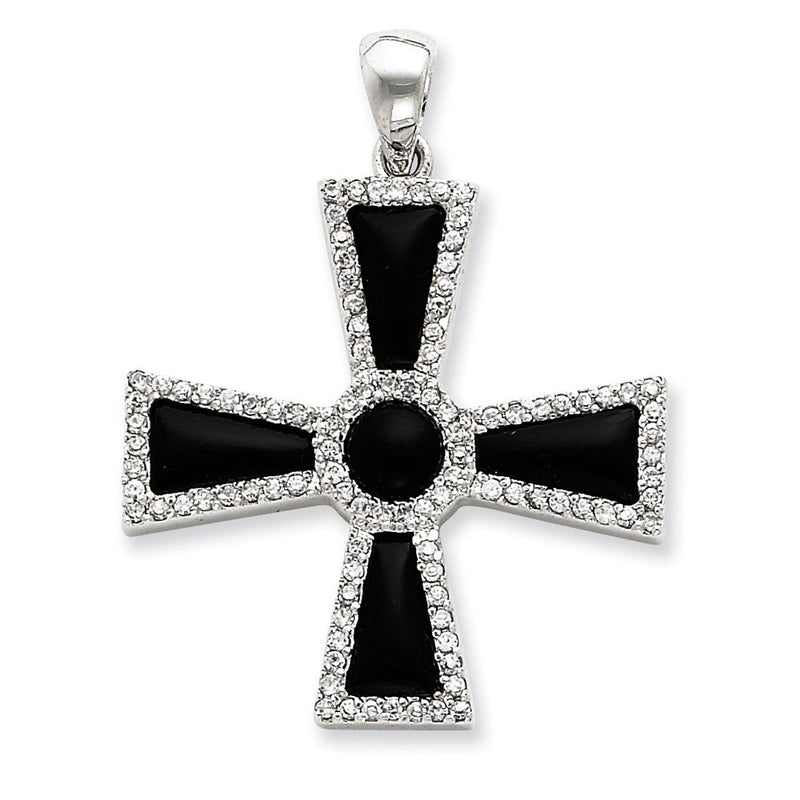 Sterlingsilber Zirkonia & Onyx Kreuz Anhänger