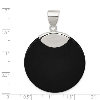 Sterlingsilber Rund Schwarz Onyx Anhänger