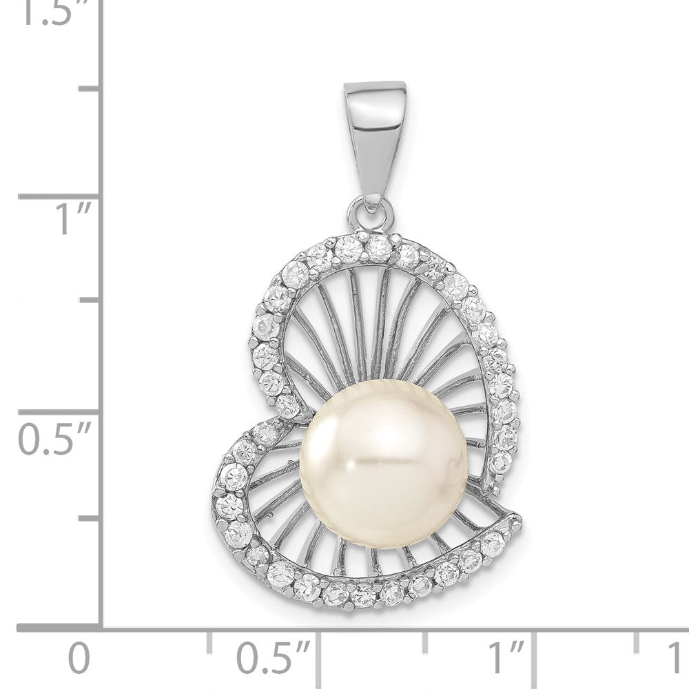 Sterlingsilber Zirkonia & Synthetisch Perle Herz Anhänger