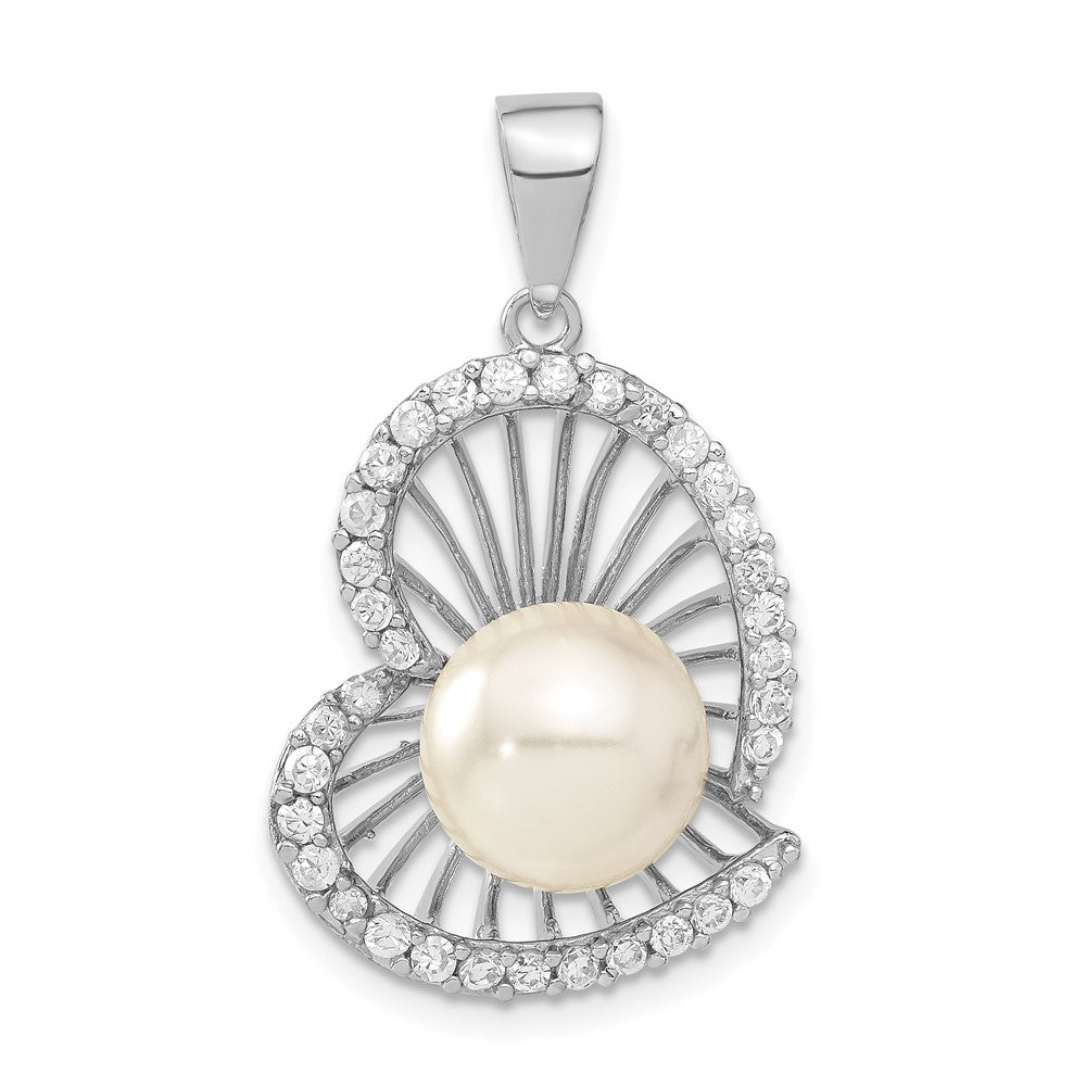 Sterlingsilber Zirkonia & Synthetisch Perle Herz Anhänger