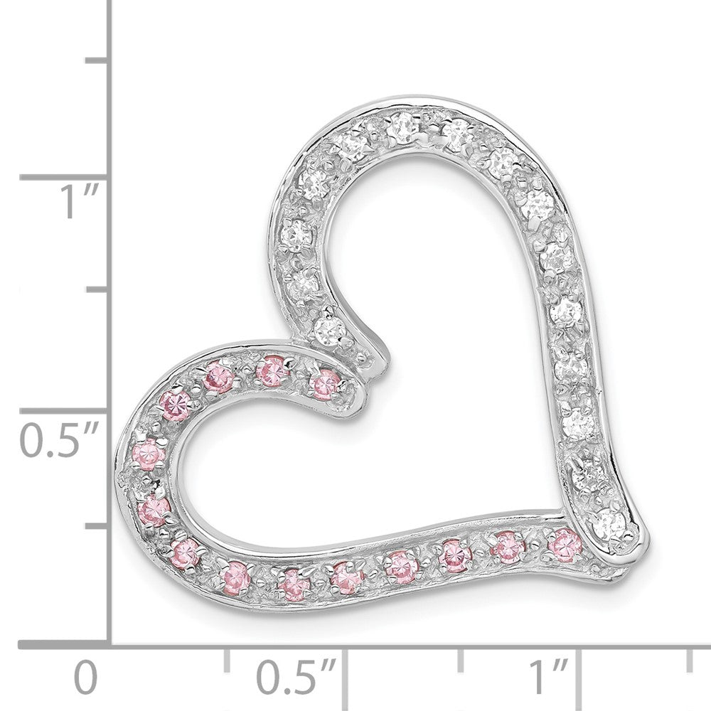 Sterlingsilber Rosa und Klar Zirkonia Herz Kette Anhänger