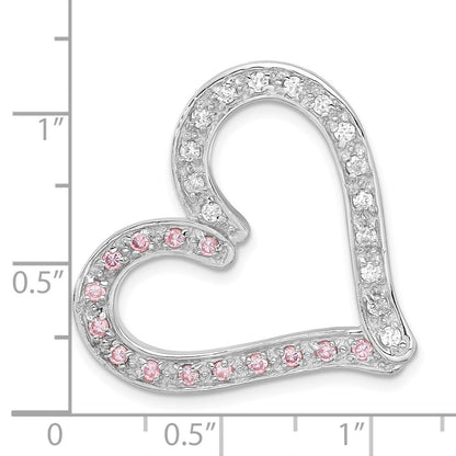 Sterlingsilber Rosa und Klar Zirkonia Herz Kette Anhänger
