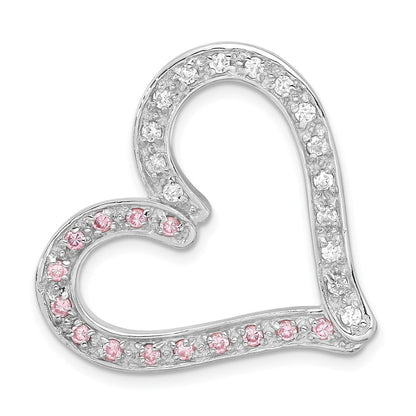 Sterlingsilber Rosa und Klar Zirkonia Herz Kette Anhänger