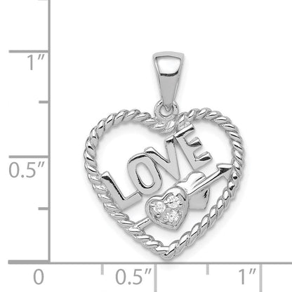 Sterlingsilber Rhodiniert Zirkonia Liebe Herz Anhänger