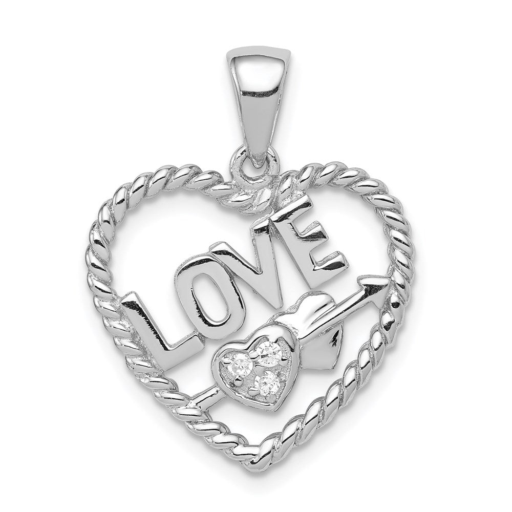 Sterlingsilber Rhodiniert Zirkonia Liebe Herz Anhänger