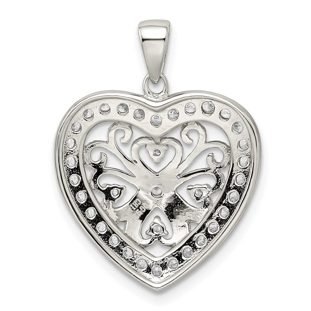 Sterlingsilber Rhodiniert Zirkonia Filigran Herz Anhänger