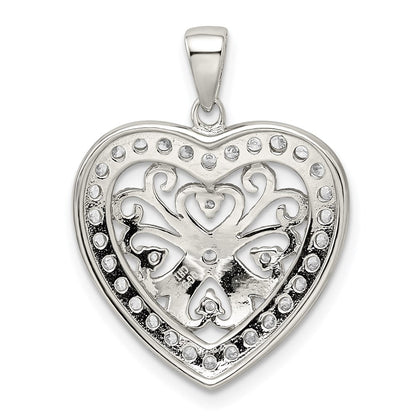 Sterlingsilber Rhodiniert Zirkonia Filigran Herz Anhänger
