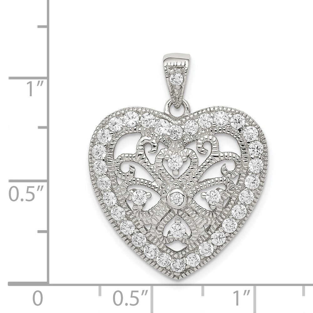 Sterlingsilber Rhodiniert Zirkonia Filigran Herz Anhänger