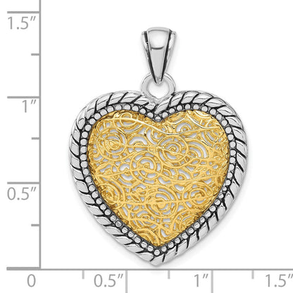 Sterlingsilber Antikisiert Goldfarben Vermeil Herz Anhänger
