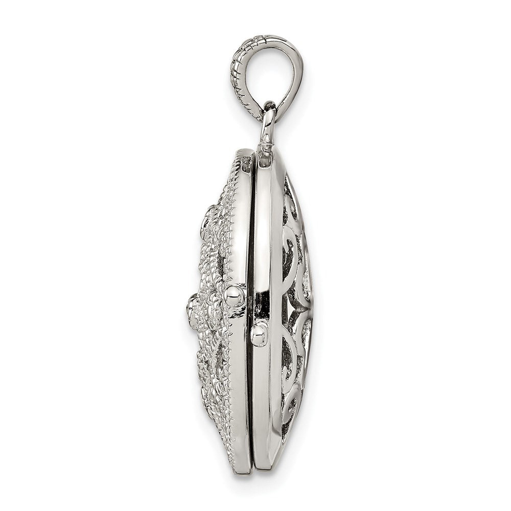 Sterlingsilber Rhodiniert Zirkonia Fantasie Filigran Oval 22mm Medaillon