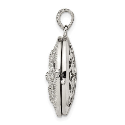 Sterlingsilber Rhodiniert Zirkonia Fantasie Filigran Oval 22mm Medaillon