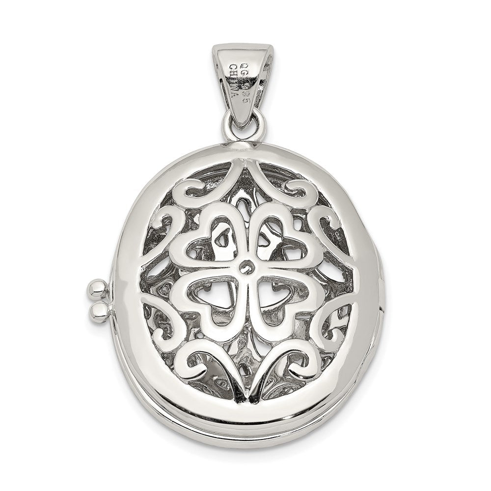 Sterlingsilber Rhodiniert Zirkonia Fantasie Filigran Oval 22mm Medaillon
