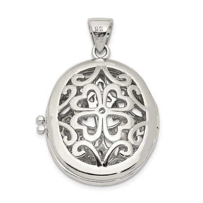 Sterlingsilber Rhodiniert Zirkonia Fantasie Filigran Oval 22mm Medaillon