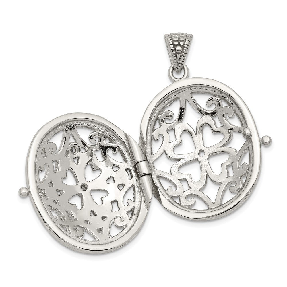 Sterlingsilber Rhodiniert Zirkonia Fantasie Filigran Oval 22mm Medaillon