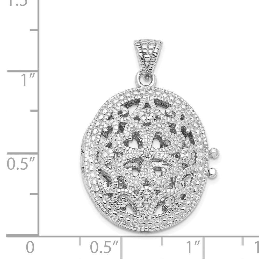 Sterlingsilber Rhodiniert Zirkonia Fantasie Filigran Oval 22mm Medaillon
