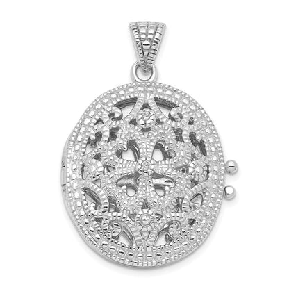 Sterlingsilber Rhodiniert Zirkonia Fantasie Filigran Oval 22mm Medaillon