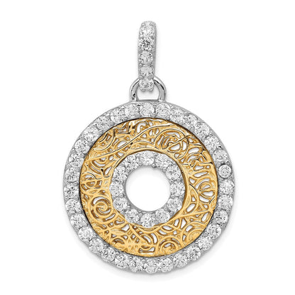 Sterlingsilber Rhodium-platedcz & Vermeil Kreis Anhänger