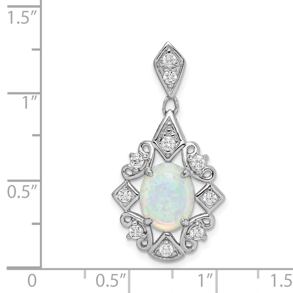 Sterlingsilber Rhodiniert Erzeugt Opal und Zirkonia Anhänger