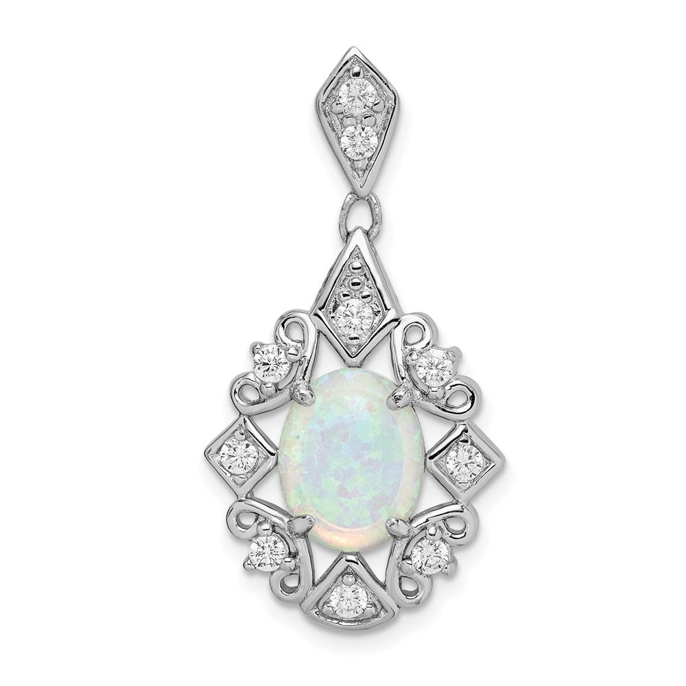 Sterlingsilber Rhodiniert Erzeugt Opal und Zirkonia Anhänger
