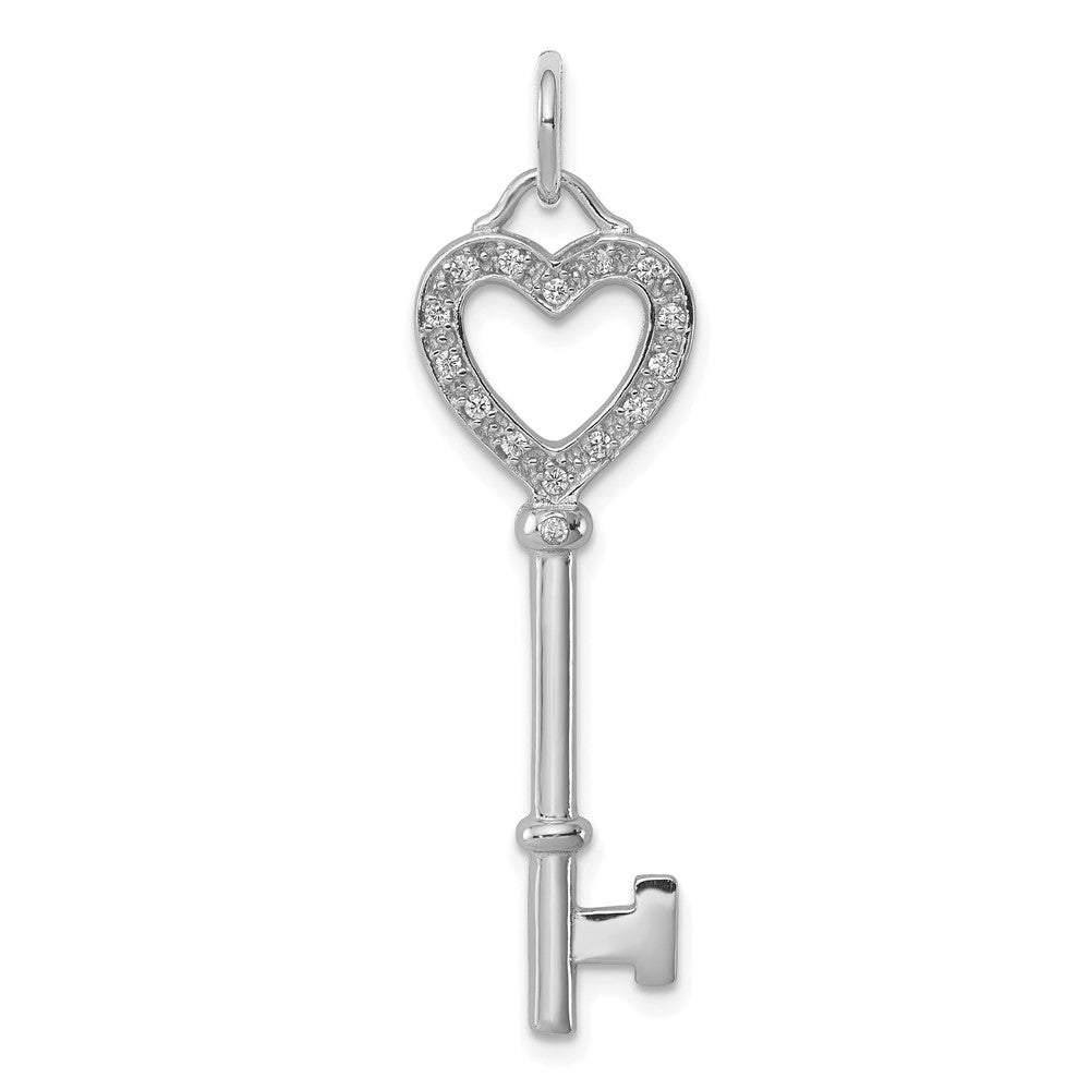 Sterlingsilber Rhodiniert Zirkonia Herz Key Anhänger