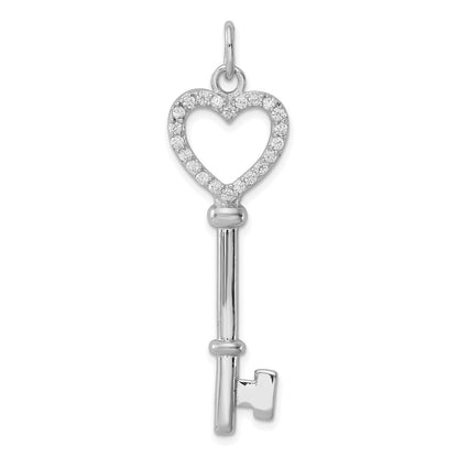 Sterlingsilber Rhodiniert Zirkonia Herz Key Anhänger