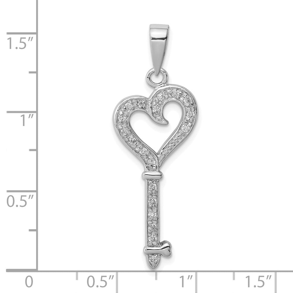 Sterlingsilber Rhodiniert Zirkonia Herz Key Anhänger