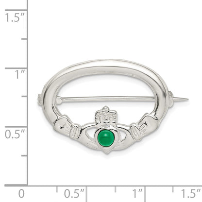 Sterlingsilber Poliert Grün Zirkonia Claddagh Brosche