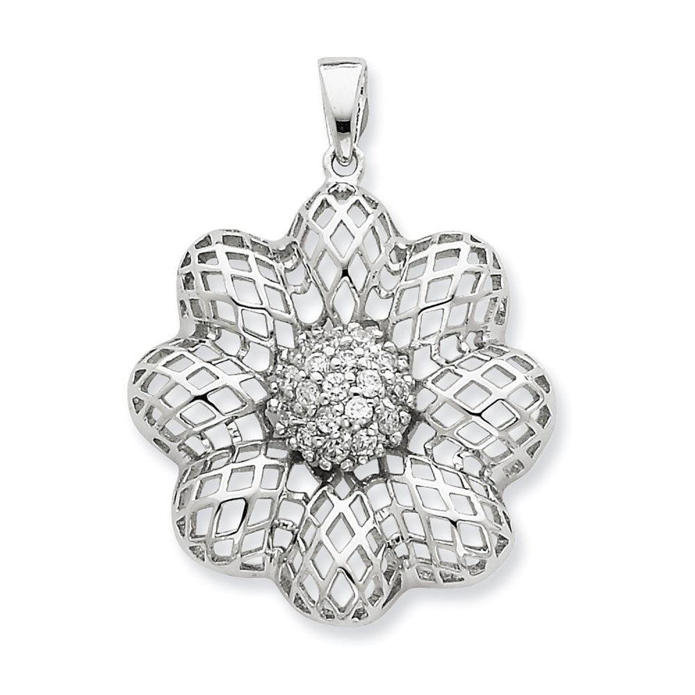Sterlingsilber Gewölbt Draht Blume mit Mittig Zirkonia Anhänger